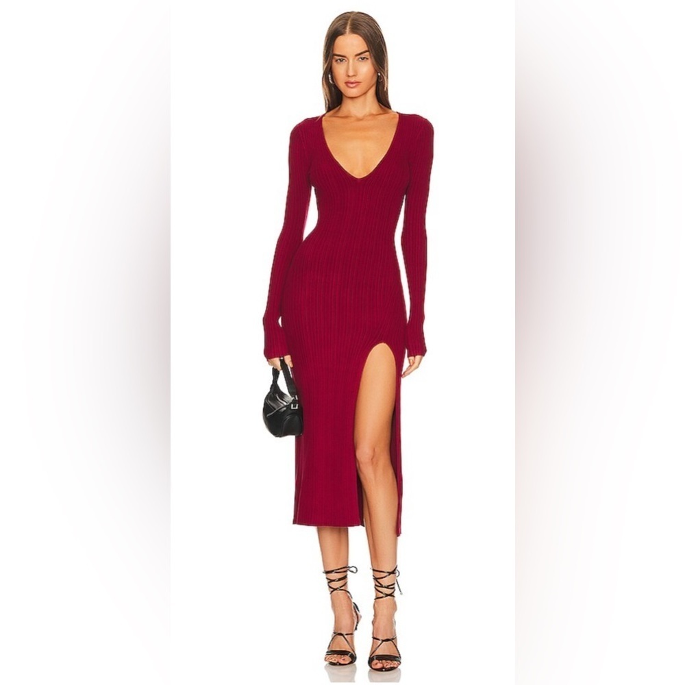Michael Costello x REVOLVE Variegated Rib Long Sleeve Bodycon Dress, Size L